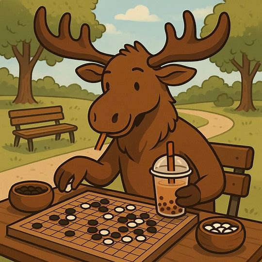 GPT's moose playing go in the park while drinking boba