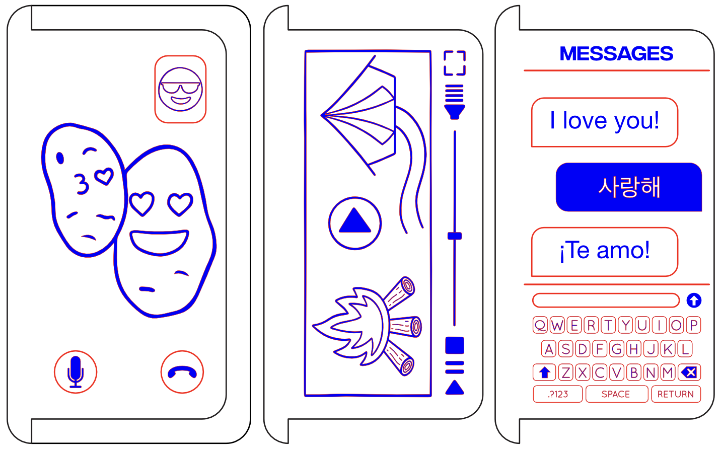 Video call app, campfire video app, texting app