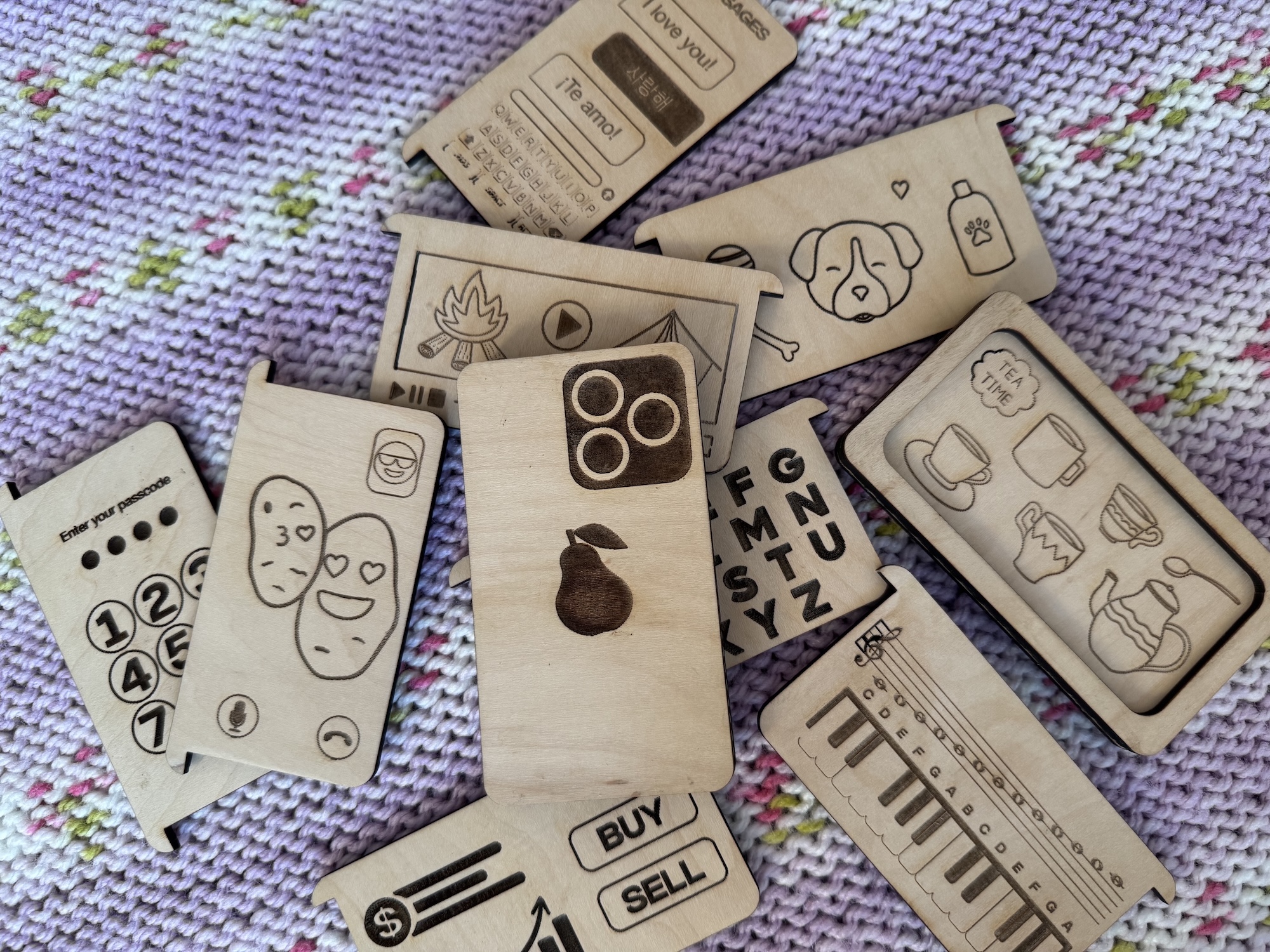 Pile of wooden phones